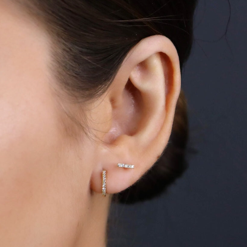 14K Gold Diamond Huggie Hoop Earrings | Single or Pair